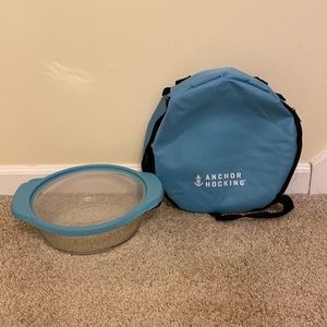 Anchor Hocking - Light Blue Round Glass Food Storage Container With Lid & Case